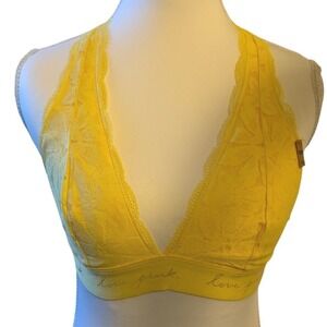 Victorias Secret PINK Yellow Lace Strappy Back Bralette Small